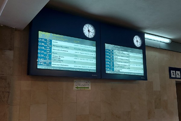 arrival departures board in small railway station